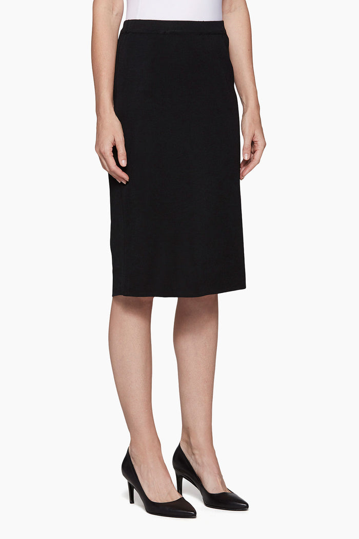 Plus Size Below the Knee Straight Knit Skirt, Black | Ming Wang