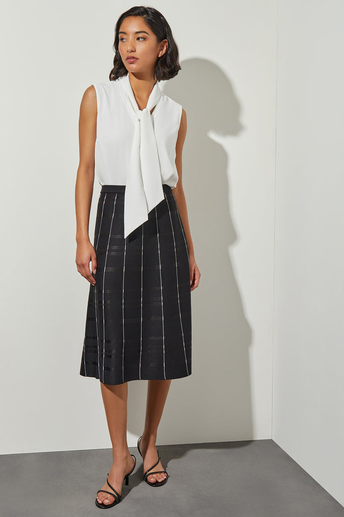 Plus Size Drape Tie-Neck Crepe de Chine Blouse, White | Ming Wang