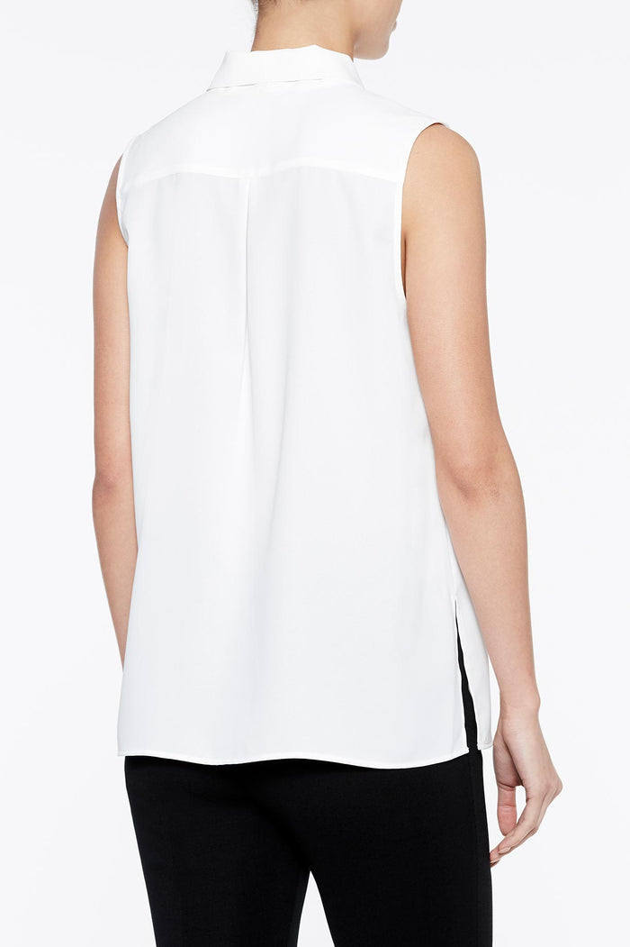 Plus Size Drape Tie-Neck Crepe de Chine Blouse, White | Ming Wang