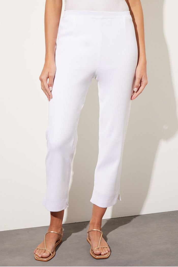 Plus Size Lined Straight Leg Knit Ankle Pant, White, White | Ming Wang