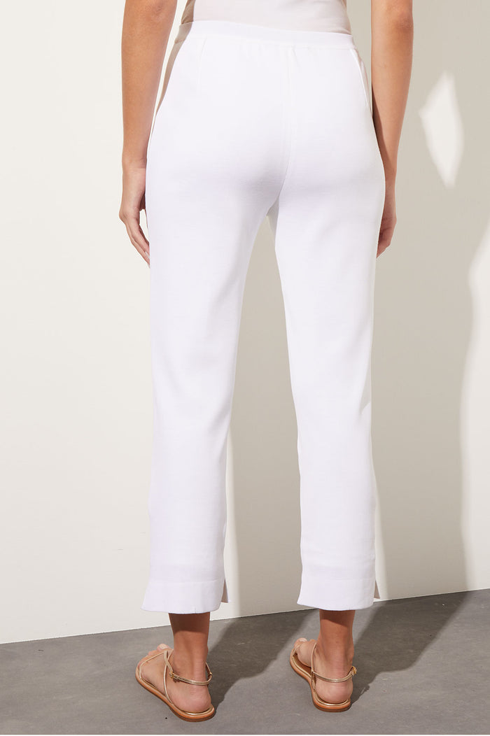 Plus Size Lined Straight Leg Knit Ankle Pant, White, White | Ming Wang