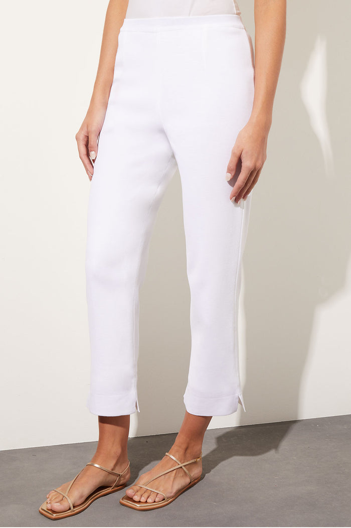 Plus Size Lined Straight Leg Knit Ankle Pant, White, White | Ming Wang