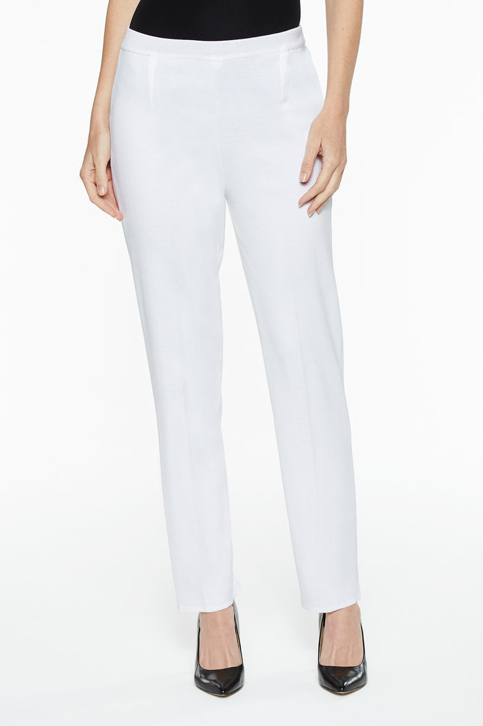 Plus Size Lined Straight Leg Knit Pant, White | Ming Wang