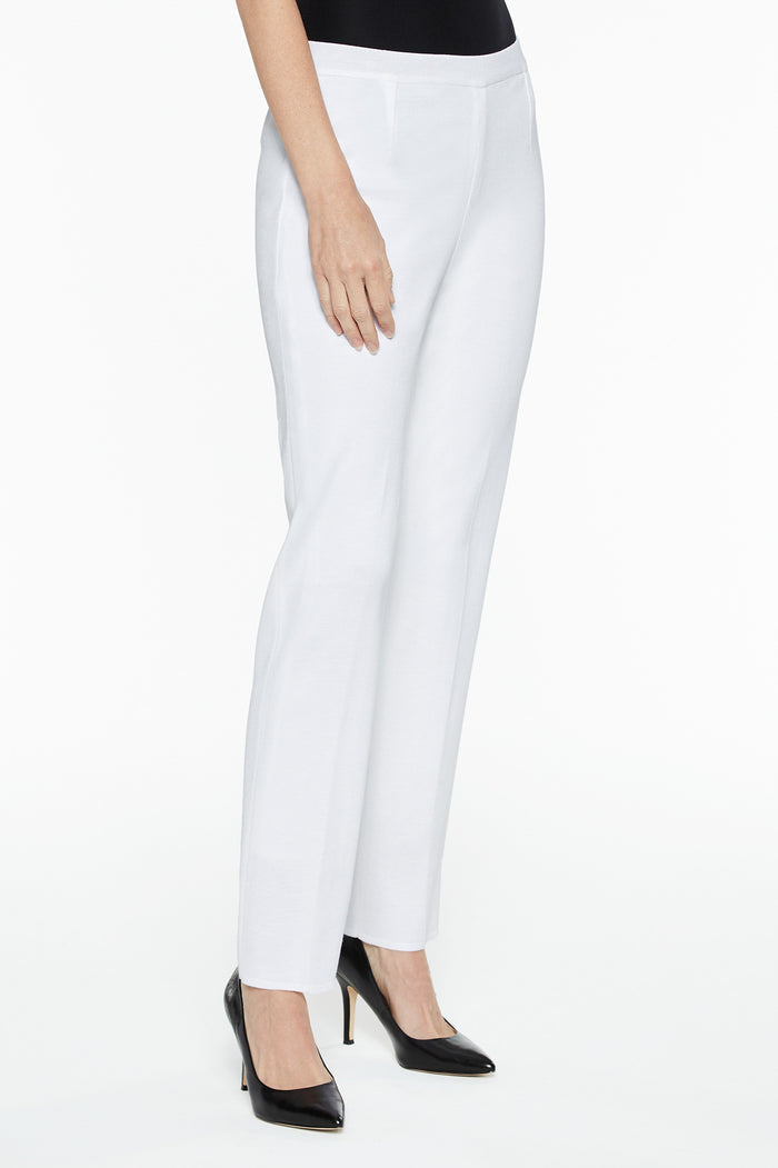 Plus Size Lined Straight Leg Knit Pant, White | Ming Wang