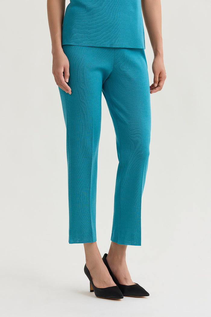 Plus Size Knit Straight-Leg Ankle Pants, Nebula, Nebula | Ming Wang