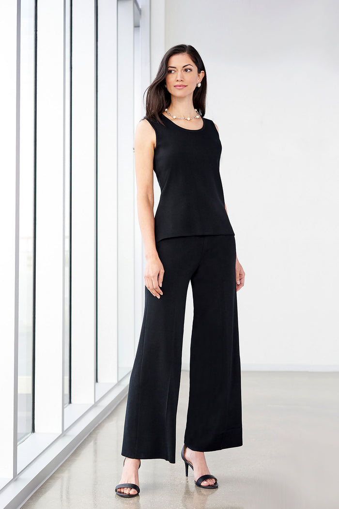 Plus Size Wide Leg Knit Pant, Black | Ming Wang