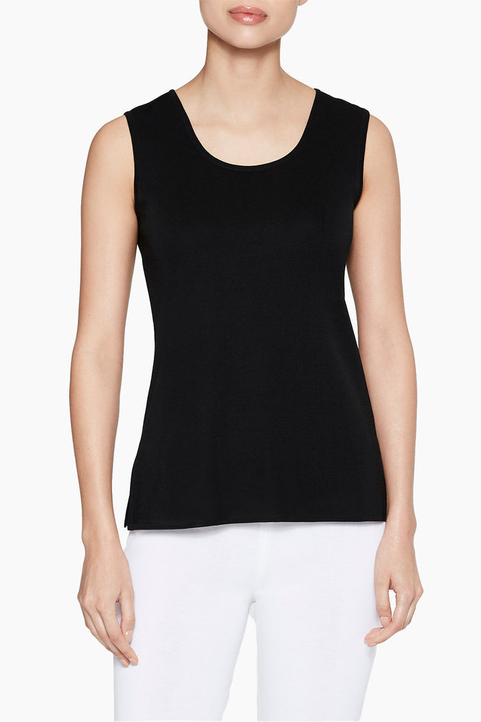 Plus Size Long Scoop Neck Knit Tank, Black Color Black