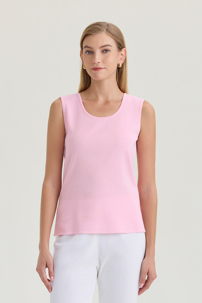 Plus Size Mid-Length Scoop Neck Knit Tank, Perfect Pink, Perfect Pink | Ming Wang