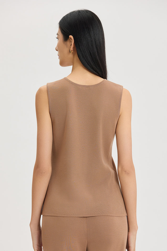 Plus Size Mid-Length Scoop Neck Knit Tank, Warm Taupe, Warm Taupe | Ming Wang