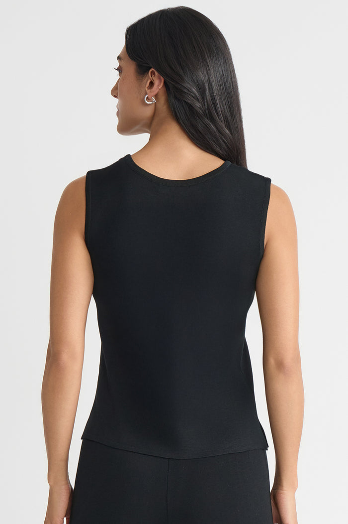 Plus Size Scoop Neck Knit Tank, Black, Black | Ming Wang