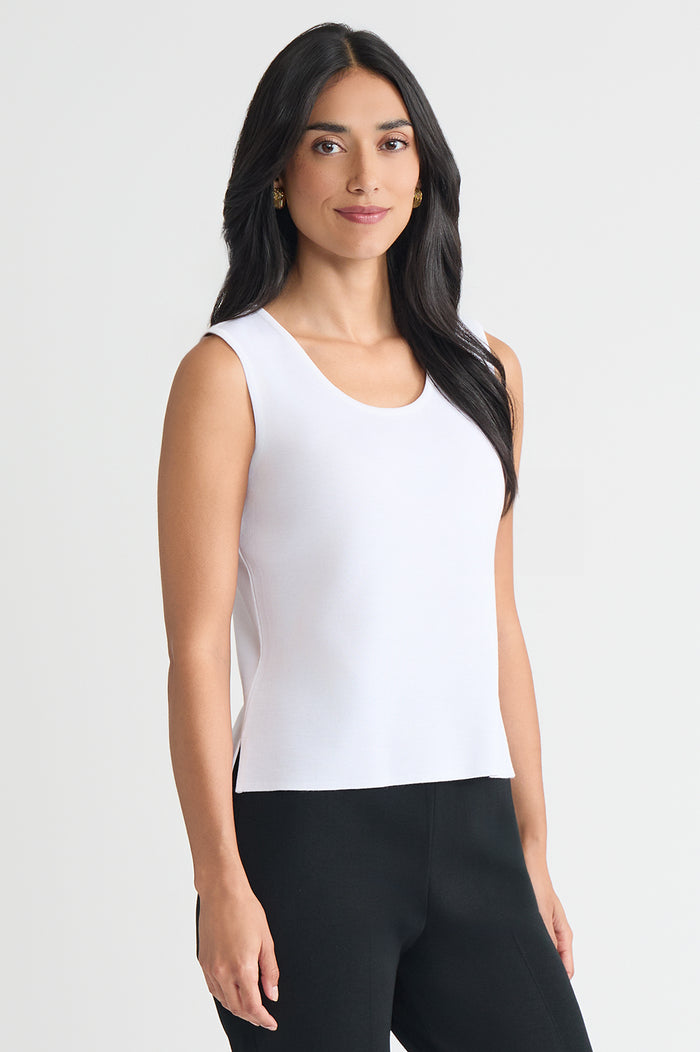 Plus Size Scoop Neck Knit Tank, White, White | Ming Wang