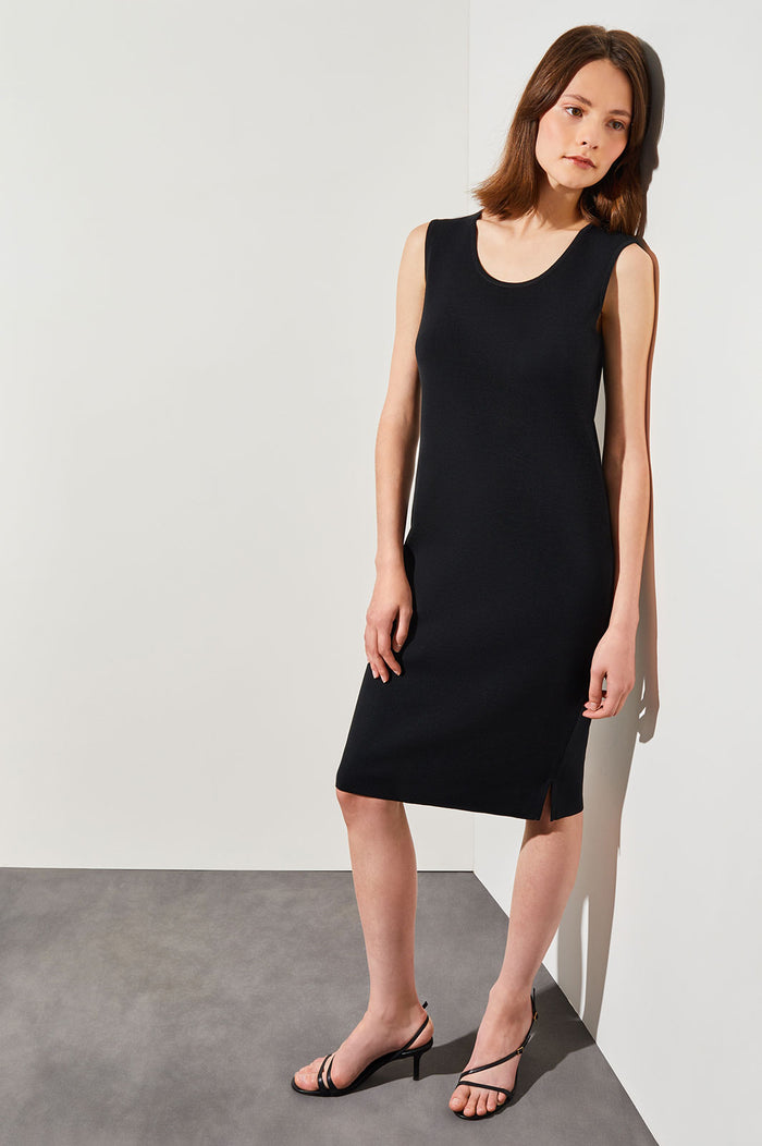 Plus Size Sleeveless Sheath Knit Dress, Black | Ming Wang