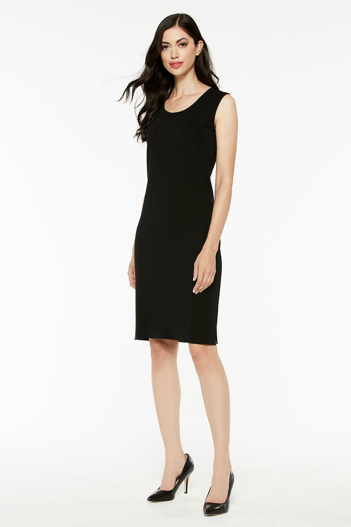 Plus Size Sleeveless Sheath Knit Dress, Black | Ming Wang