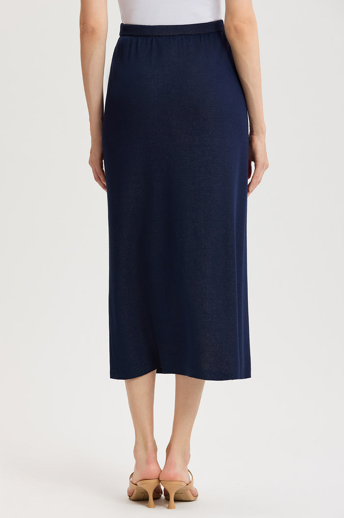Plus Size Straight Floral Jacquard Soft Knit Maxi Skirt, Indigo/Ivory/Warm Taupe | Ming Wang
