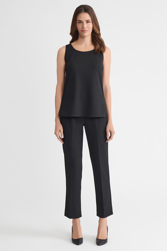 Plus Size Stretch Deco Crepe Scoop Neck Tank, Black, Black | Ming Wang