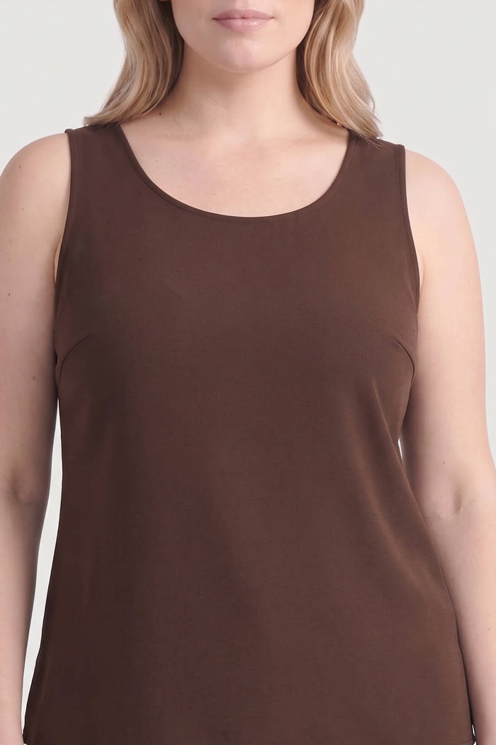 Plus Size Stretch Deco Crepe Scoop Neck Tank, Dark Umber, Dark Umber | Ming Wang