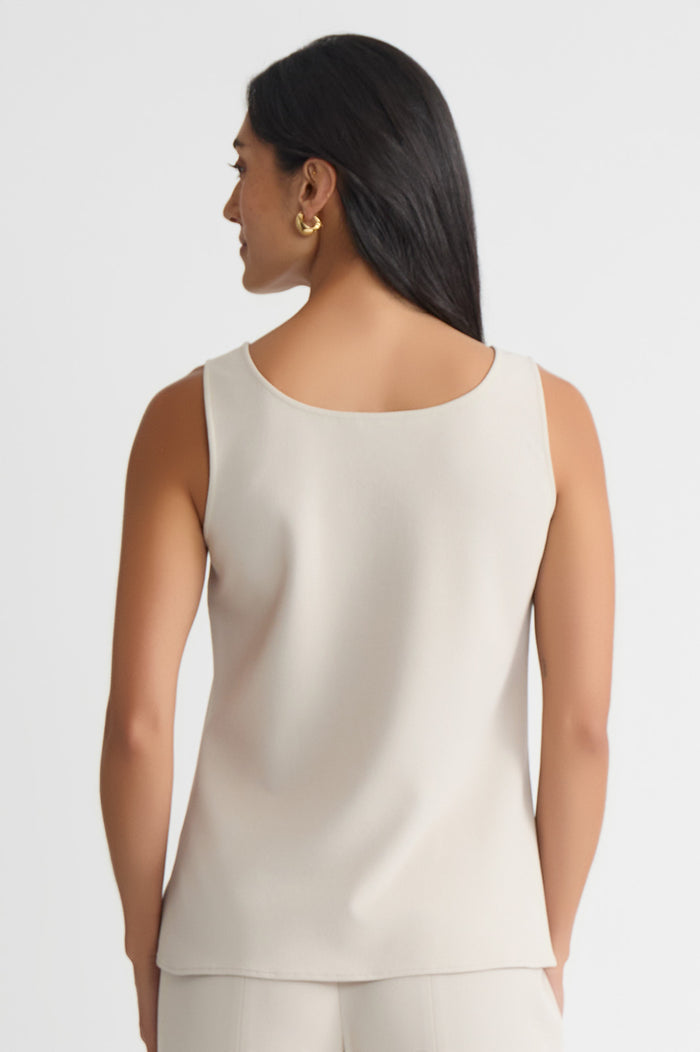 Plus Size Stretch Deco Crepe Scoop Neck Tank, Limestone, Limestone | Ming Wang