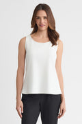 Plus Size Stretch Deco Crepe Scoop Neck Tank, White, White | Ming Wang
