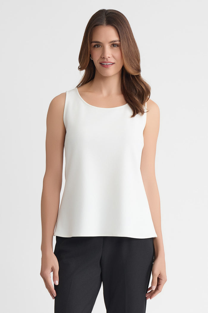 Plus Size Stretch Deco Crepe Scoop Neck Tank, White, White | Ming Wang
