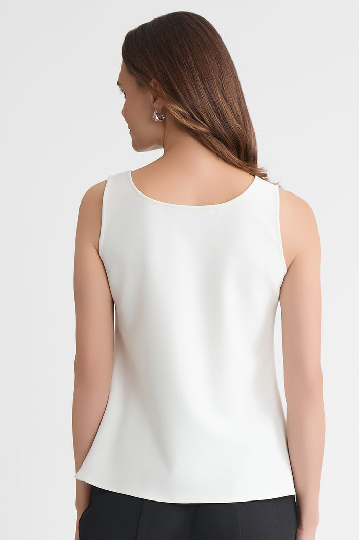 Plus Size Stretch Deco Crepe Scoop Neck Tank, White, White | Ming Wang