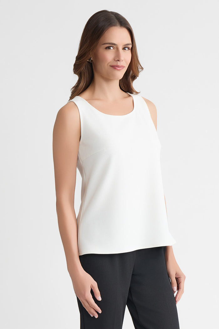 Plus Size Stretch Deco Crepe Scoop Neck Tank, White, White | Ming Wang