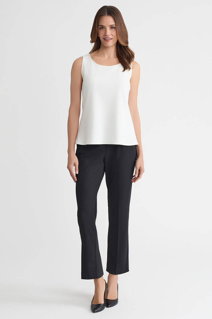 Plus Size Stretch Deco Crepe Scoop Neck Tank, White, White | Ming Wang