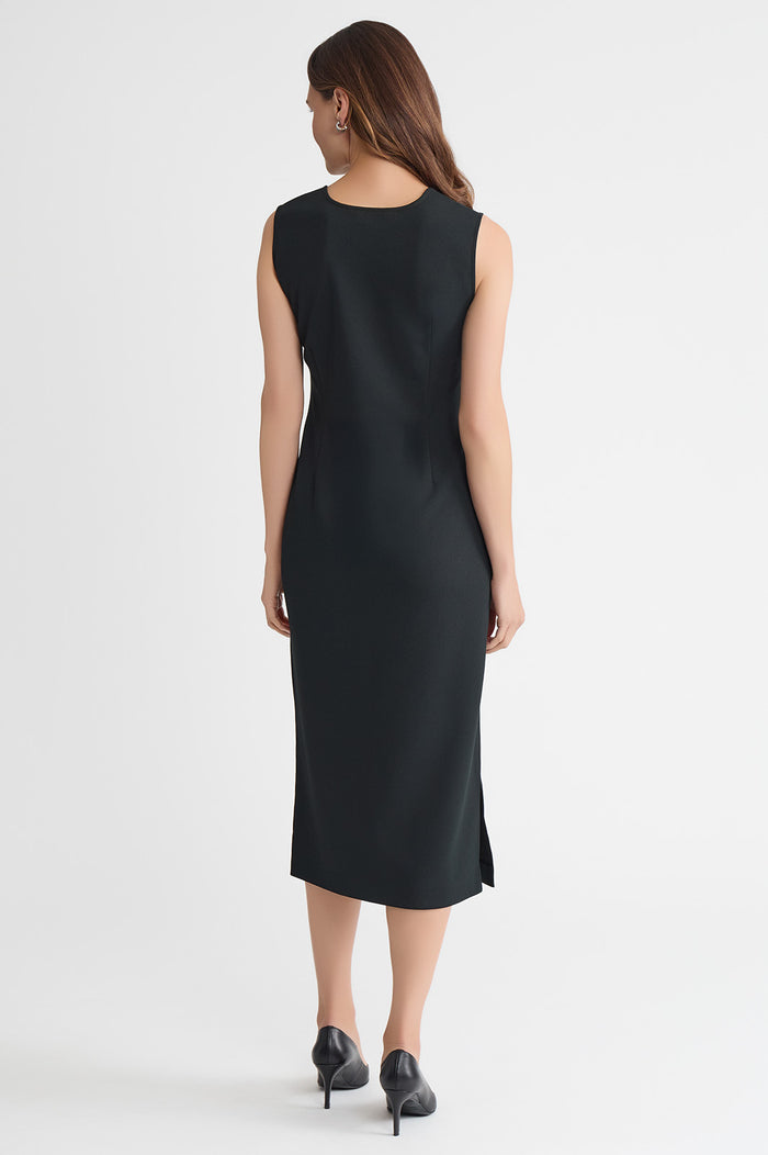 Plus Size Stretch Deco Crepe Sheath Midi Dress, Black, Black | Ming Wang