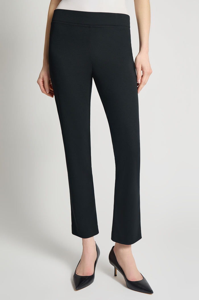 Plus Size Stretch Deco Crepe Straight-Leg Pants, Black, Black | Ming Wang
