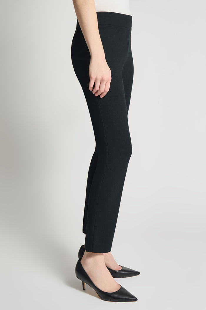 Plus Size Stretch Deco Crepe Straight-Leg Pants, Black, Black | Ming Wang