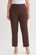 Plus Size Stretch Deco Crepe Straight-Leg Pants, Dark Umber, Dark Umber | Ming Wang