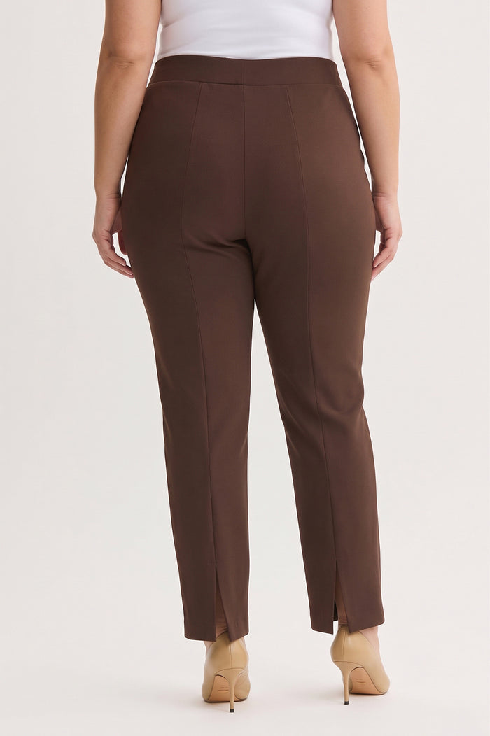 Plus Size Stretch Deco Crepe Straight-Leg Pants, Dark Umber, Dark Umber | Ming Wang
