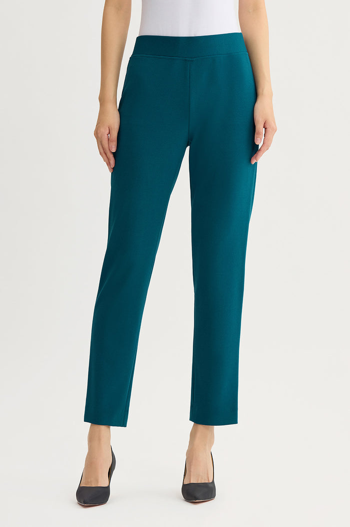 Plus Size Stretch Deco Crepe Straight-Leg Pants, Deep Teal, Deep Teal | Ming Wang