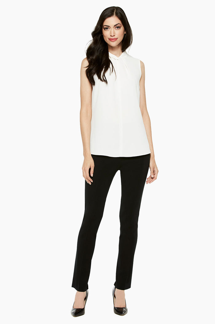 Plus Size Twist-Neck Crepe de Chine Blouse, White | Ming Wang