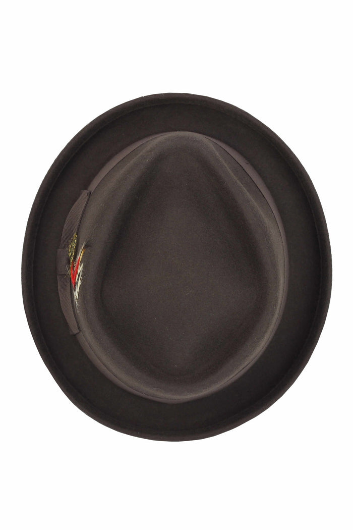 Pork Pie Brown Hat 100% Wool Felt Diamond Shape Crown - DC-310