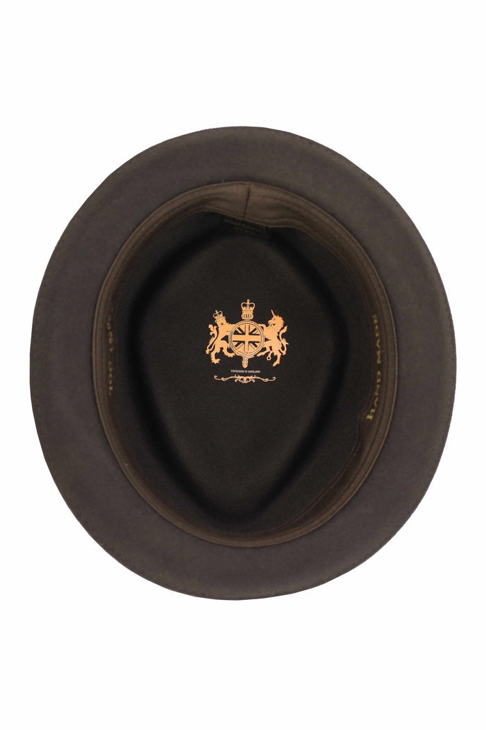Pork Pie Brown Hat 100% Wool Felt Diamond Shape Crown - DC-310