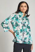 Printed Charmeuse Tunic, Emerald Awe/Lunar Rock/Calypso Blue/White/Black | Ming Wang