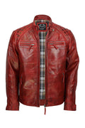 QUILTED RED BIKER LEATHER JACKET
