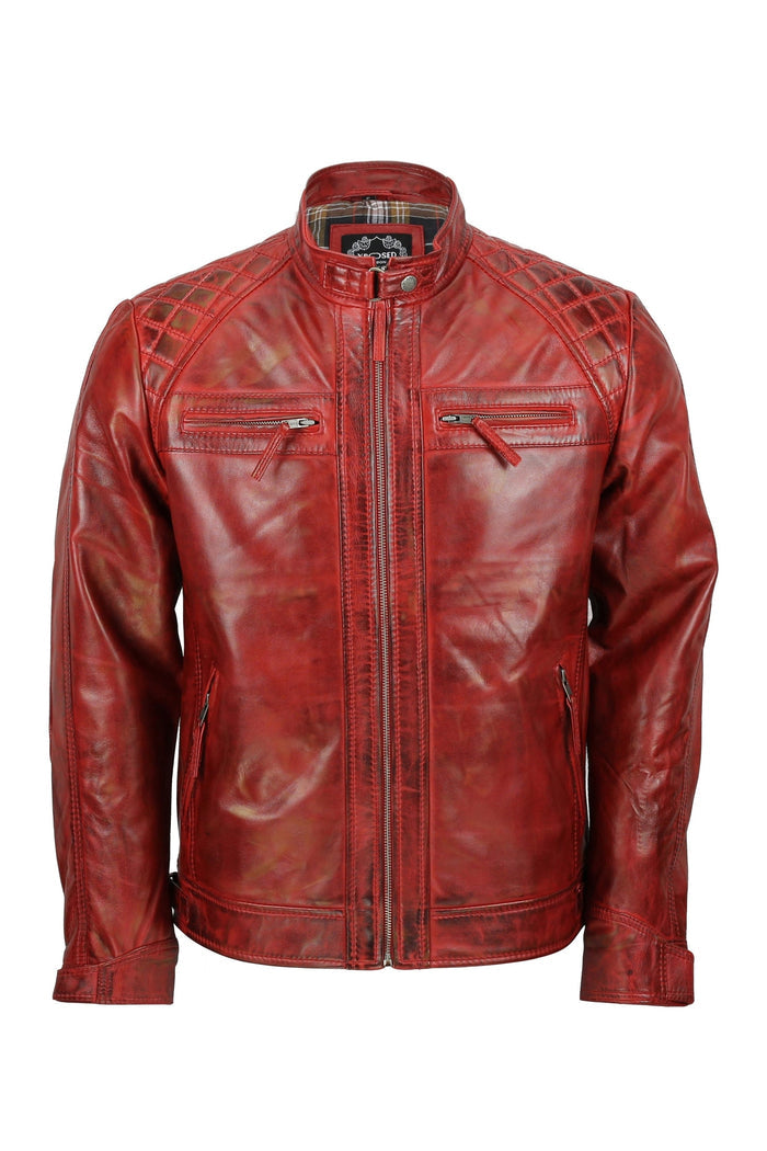 QUILTED RED BIKER LEATHER JACKET