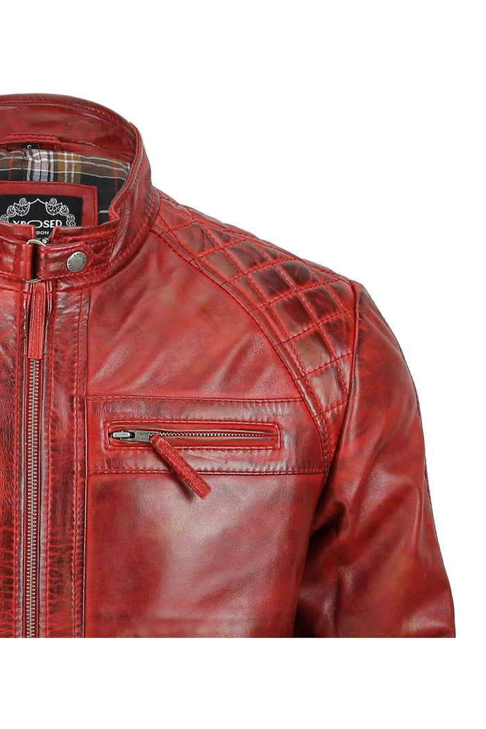 QUILTED RED BIKER LEATHER JACKET