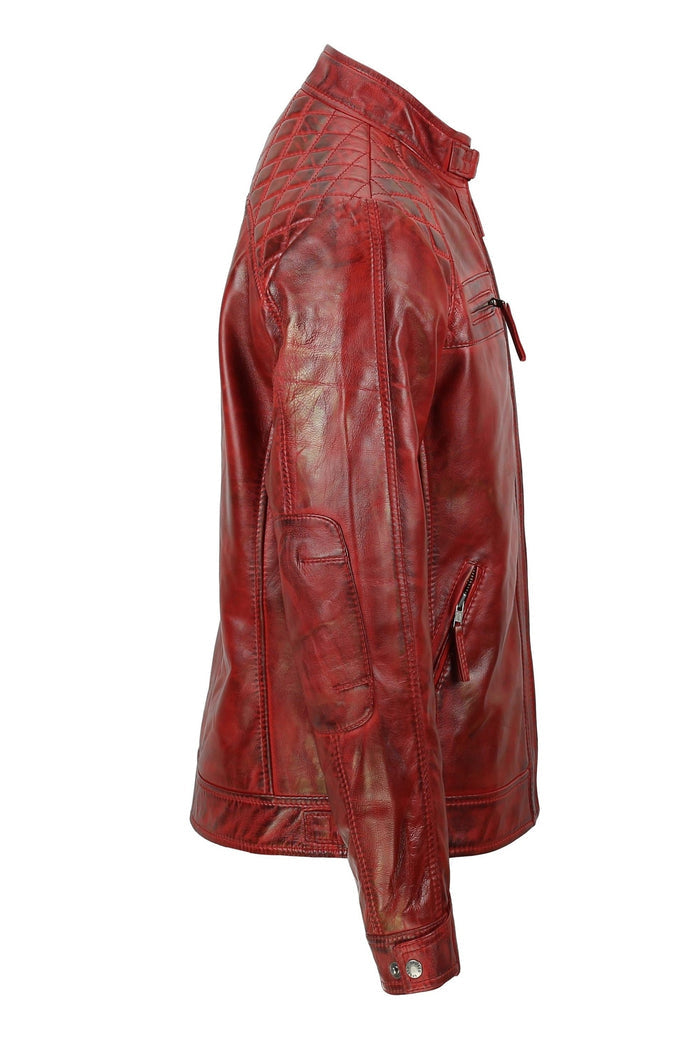 QUILTED RED BIKER LEATHER JACKET
