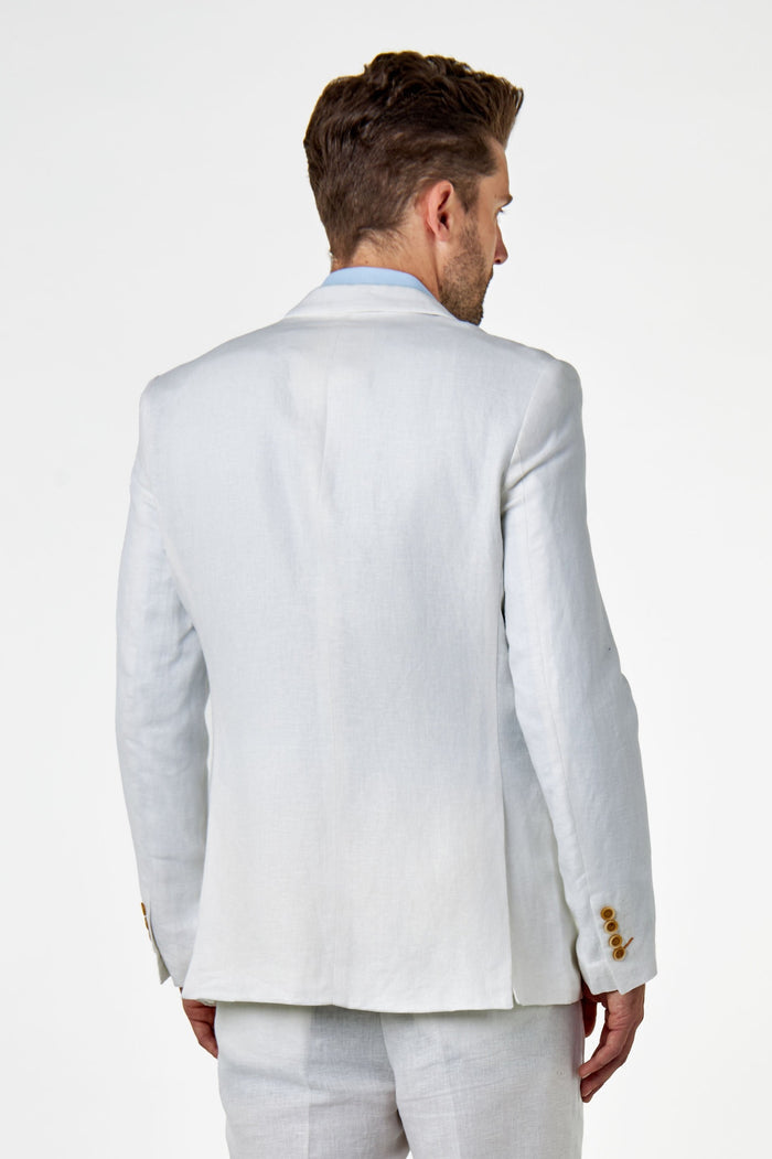 RAY - Tailored Fit Off White Herringbone Linen Suit Jacket