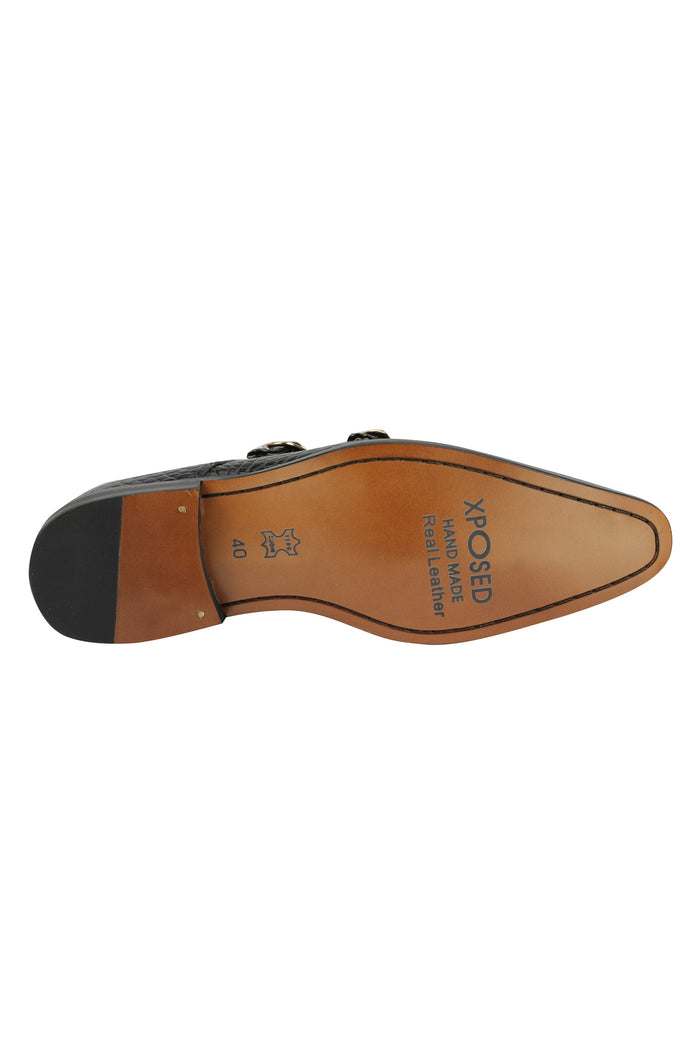 Real Leather print Black Loafers