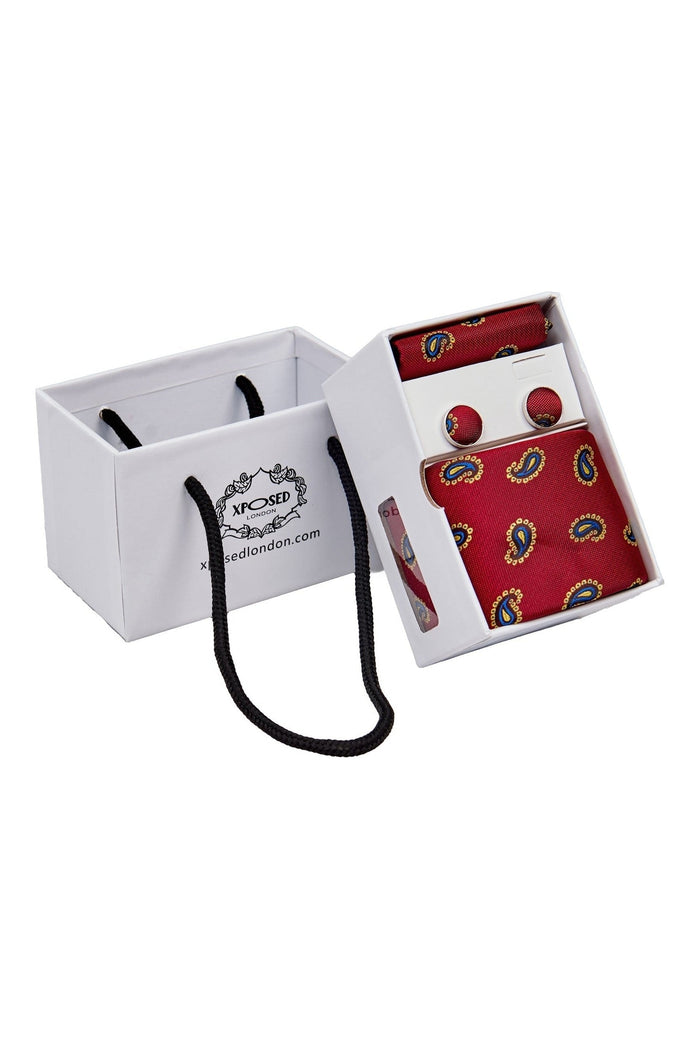 RED PAISLEY PRINT NECKTIE SET