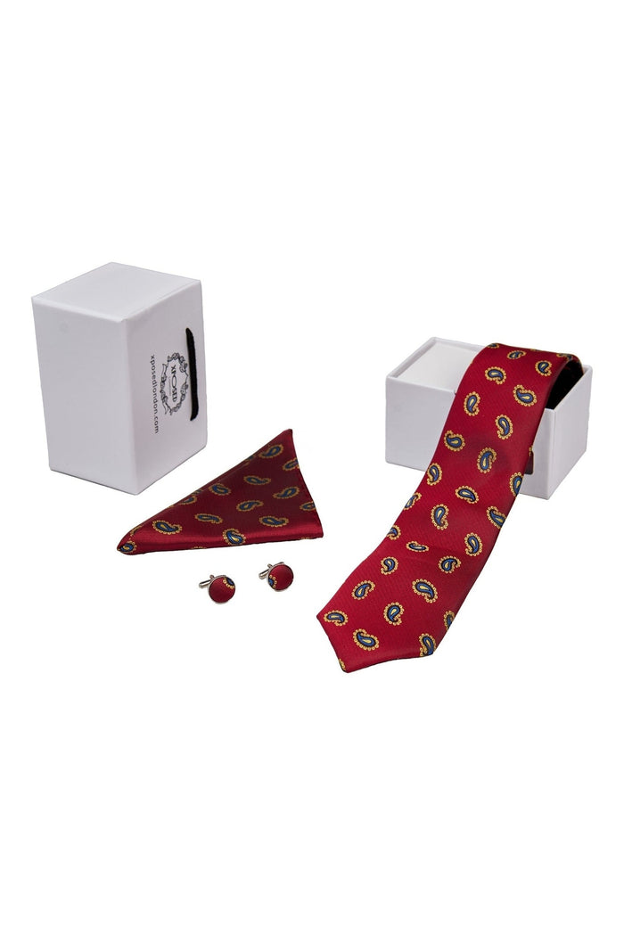 RED PAISLEY PRINT NECKTIE SET