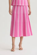 Roadmap Pattern Soft Knit Midi Skirt, Carmine Rose/Perfect Pink/White | Ming Wang