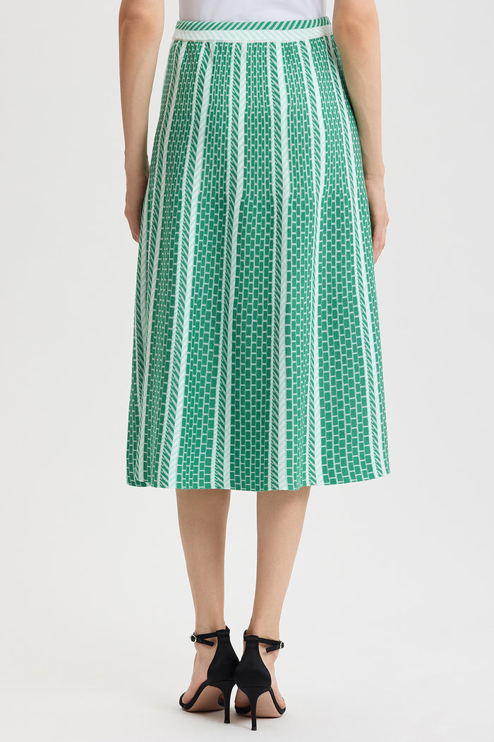 Roadmap Pattern Soft Knit Midi Skirt, Kelly Green/Eucalyptus/Ivory | Ming Wang