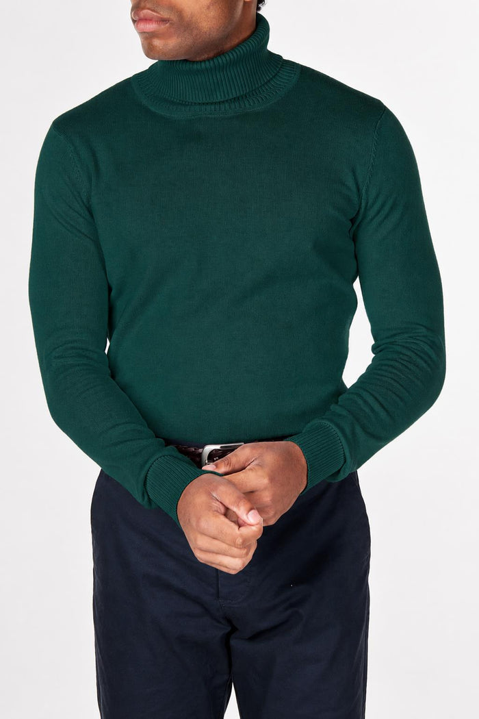 ROLL NECK JUMPER LIGHTWEIGHT STRETCH COTTON, GREEN