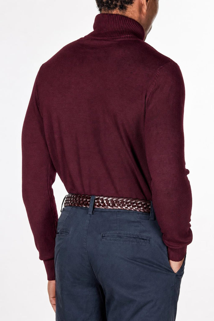 ROLL NECK JUMPER LIGHTWEIGHT STRETCH COTTON, MAROON