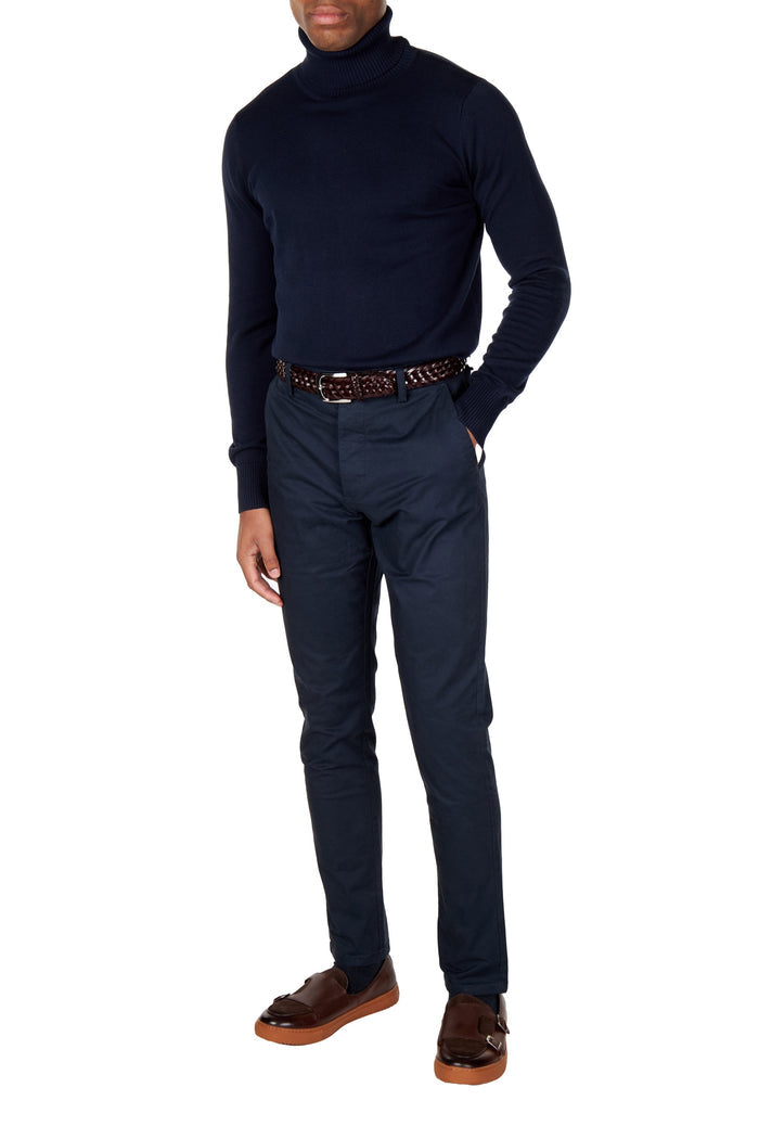 ROLL NECK JUMPER LIGHTWEIGHT STRETCH COTTON, NAVY