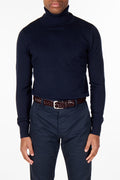 ROLL NECK JUMPER LIGHTWEIGHT STRETCH COTTON, NAVY